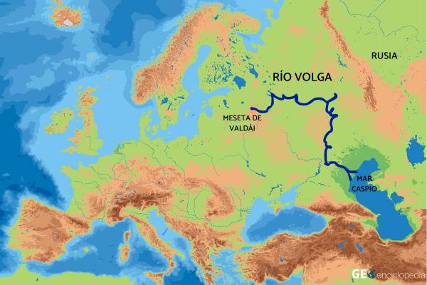 Río Volga - Mapa del río Volga físico y político