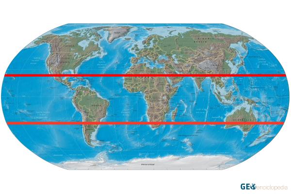 Trópicos de Cáncer y Capricornio: qué son, latitud y por dónde pasan - Por dónde pasan los trópicos de Cáncer y Capricornio