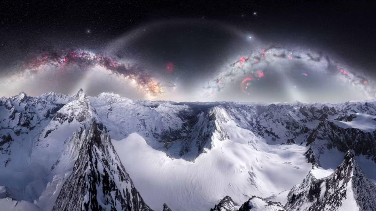 Una fotógrafa subió a los Alpes a -28 ºC y captó una imagen imposible del doble arco de la Vía Láctea